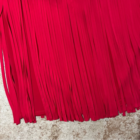 Lane Bryant Fringe Midi Skirt Sz 20 Red Back Lined Knee Length Western Cowgirl - Picture 3 of 14